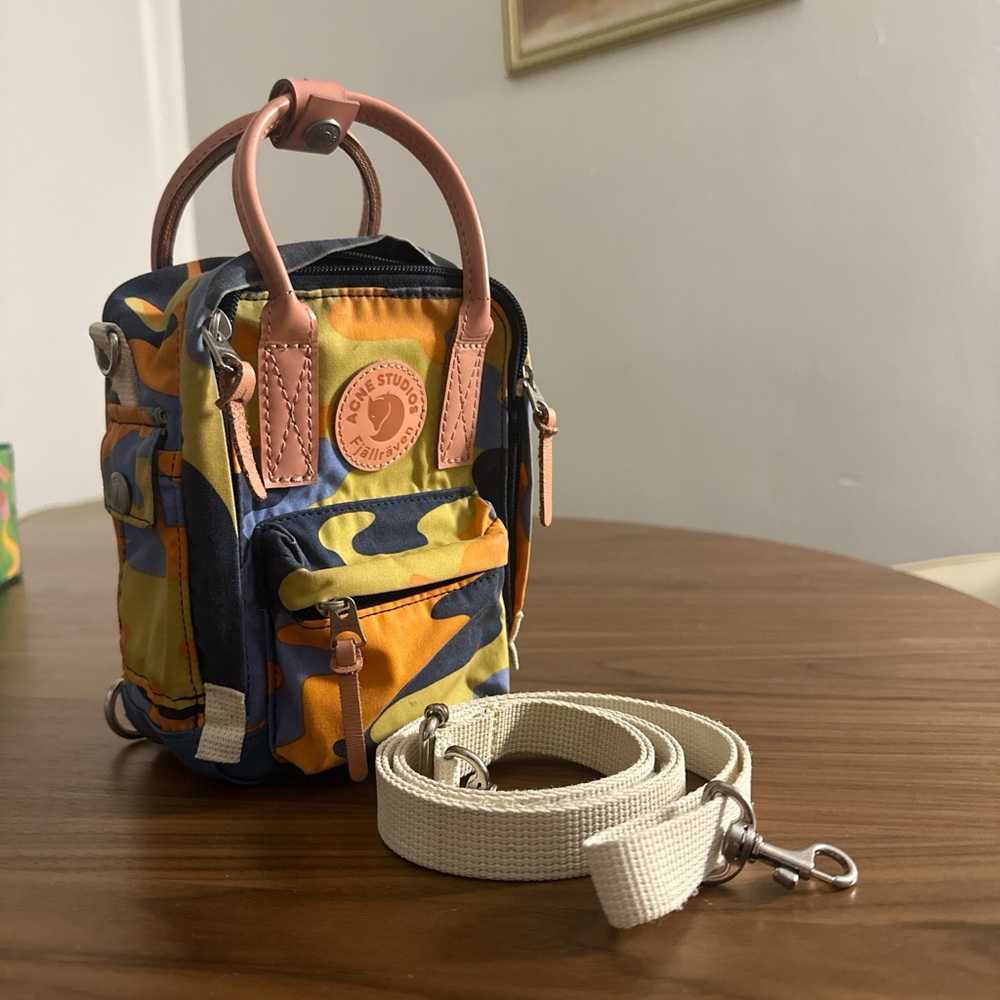 Acne Studios X Fjllrven Micro Scale Kanken Bag (2018) In Blue-Orange Camo View 4